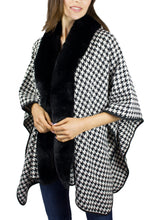 Load image into Gallery viewer, Thick Houndstooth Ruana with Mink Trim - Just Jamie