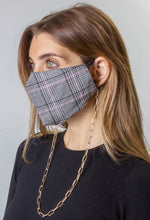 Load image into Gallery viewer, Plaid / Solid Black Face Covering with Gold Chain -2pc pack - Just Jamie