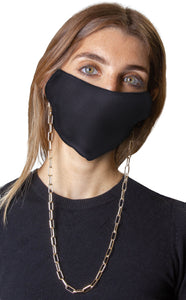 Plaid / Solid Black Face Covering with Gold Chain -2pc pack - Just Jamie