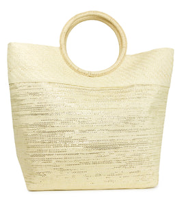Paper Straw Solid Metallic Bag with Circular Handle - Just Jamie