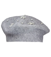 Load image into Gallery viewer, Solid Knit Beret Hat with Rhinestone Floral Embellishment - Just Jamie