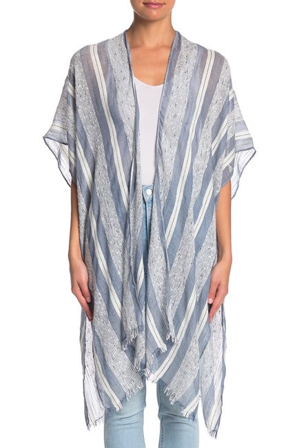 Striped Kimono with Frayed Edge - Just Jamie