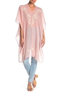 Solid Embroidered Floral Poncho - Just Jamie