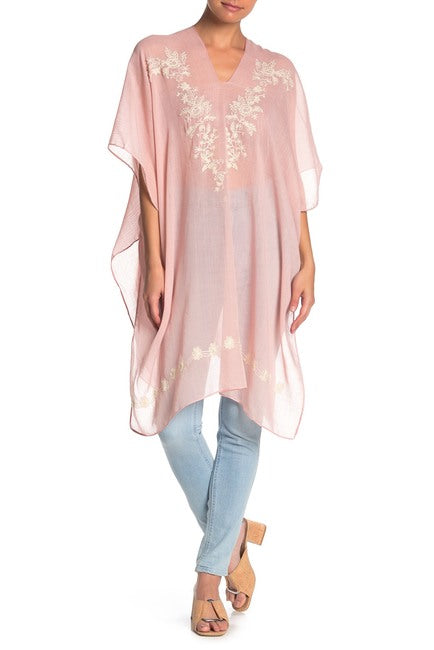 Solid Embroidered Floral Poncho - Just Jamie