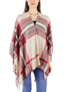 Plaid Supersoft Ruana with Side Fringe - Just Jamie