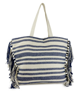 Boho Striped Tote with Tassel Sides - Just Jamie