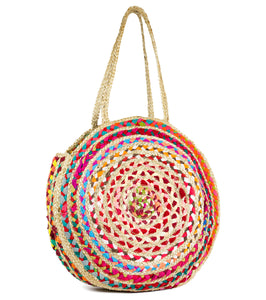 Oversized Circular Multicolor Recycled Jute Bag - Just Jamie