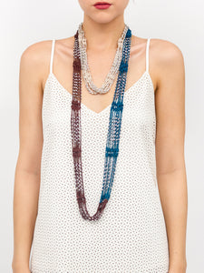 Crochet Colorblock Necklace Scarf with Silver Beads - Just Jamie