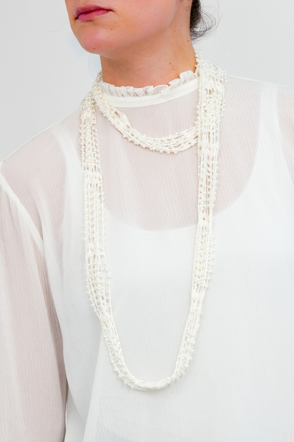 Crochet Pearl Necklace Scarf - Just Jamie