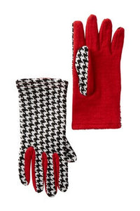 Houndstooth with Crimson Reverse Gloves - Just Jamie