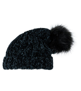 Solid Slouchy Chenille hat with Pom Pom - Just Jamie