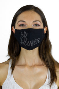 Queen Rhinestone Bling / Solid Black Face Covering -2pc pack - Just Jamie