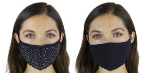 Galaxy Rhinestone Bling / Solid Black Face Covering -2pc pack - Just Jamie
