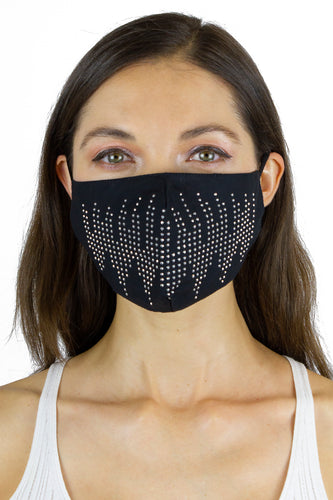 Rhinestone Bling / Solid Black Face Covering -2pc pack - Just Jamie
