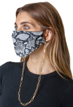 Load image into Gallery viewer, Snakeskin / Solid Black Face Covering with Gold Chain -2pc pack - Just Jamie