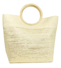 Load image into Gallery viewer, Paper Straw Solid Metallic Bag with Circular Handle - Just Jamie