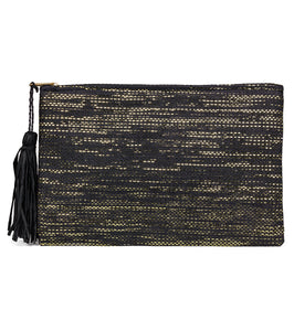 Solid Beach Clutch with Metallic and Tassel - Just Jamie