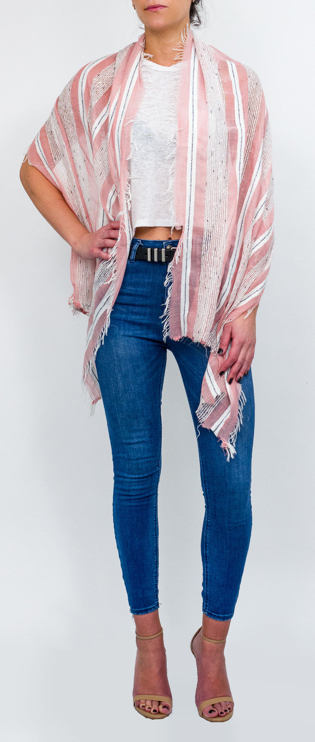 Striped Oversized Scarf with Frayed Ends - Just Jamie
